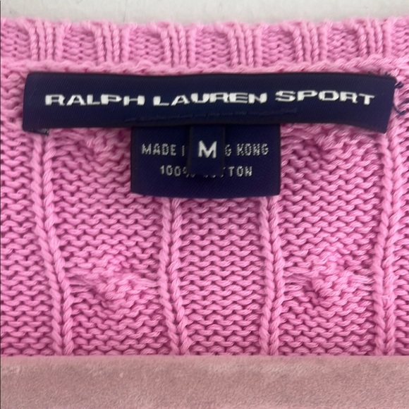 Ralph Lauren classic sport pink cable knit logo sweater slim fit size medium - Picture 2 of 10